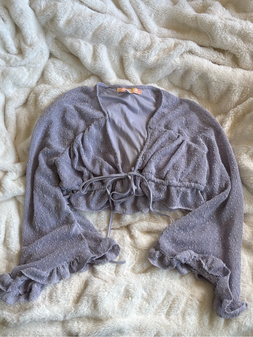 Urban Outfitters Lavender Ruched Tie-Front Cropped Cardigan